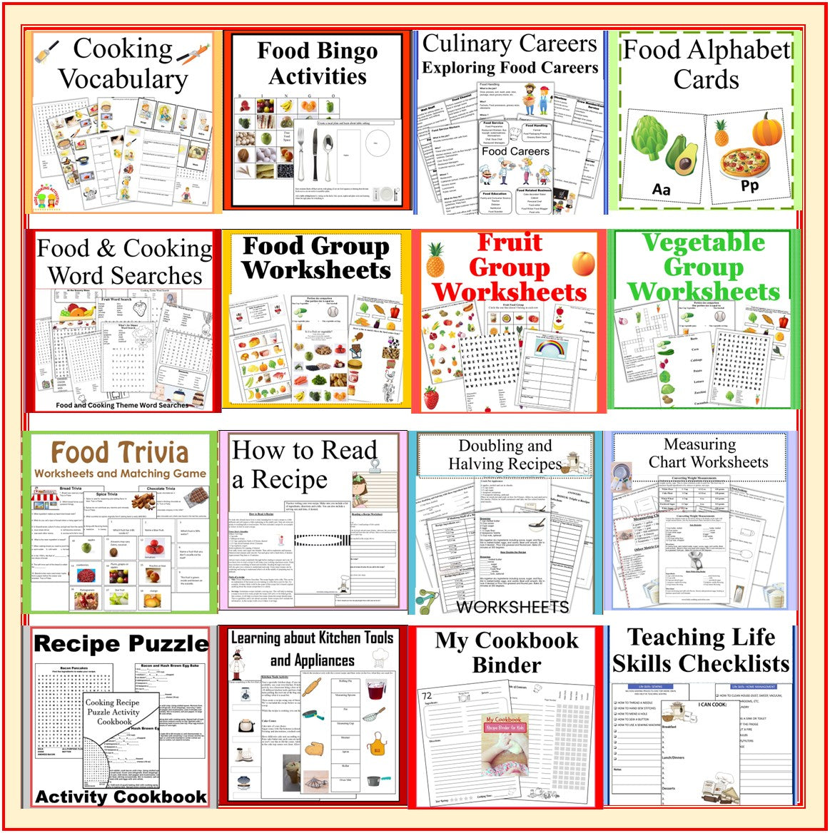 Cooking Teacher Curriculum Set to Use for Adults -Lesson Manuals, Cooking Posters, Cooking Worksheets-Digital Download