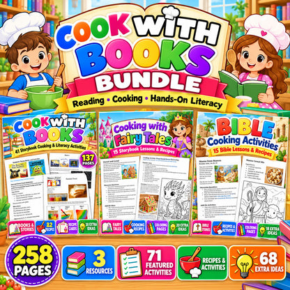 Cook with Books Bundle with 258 pages of reading cooking and literacy activities for kids