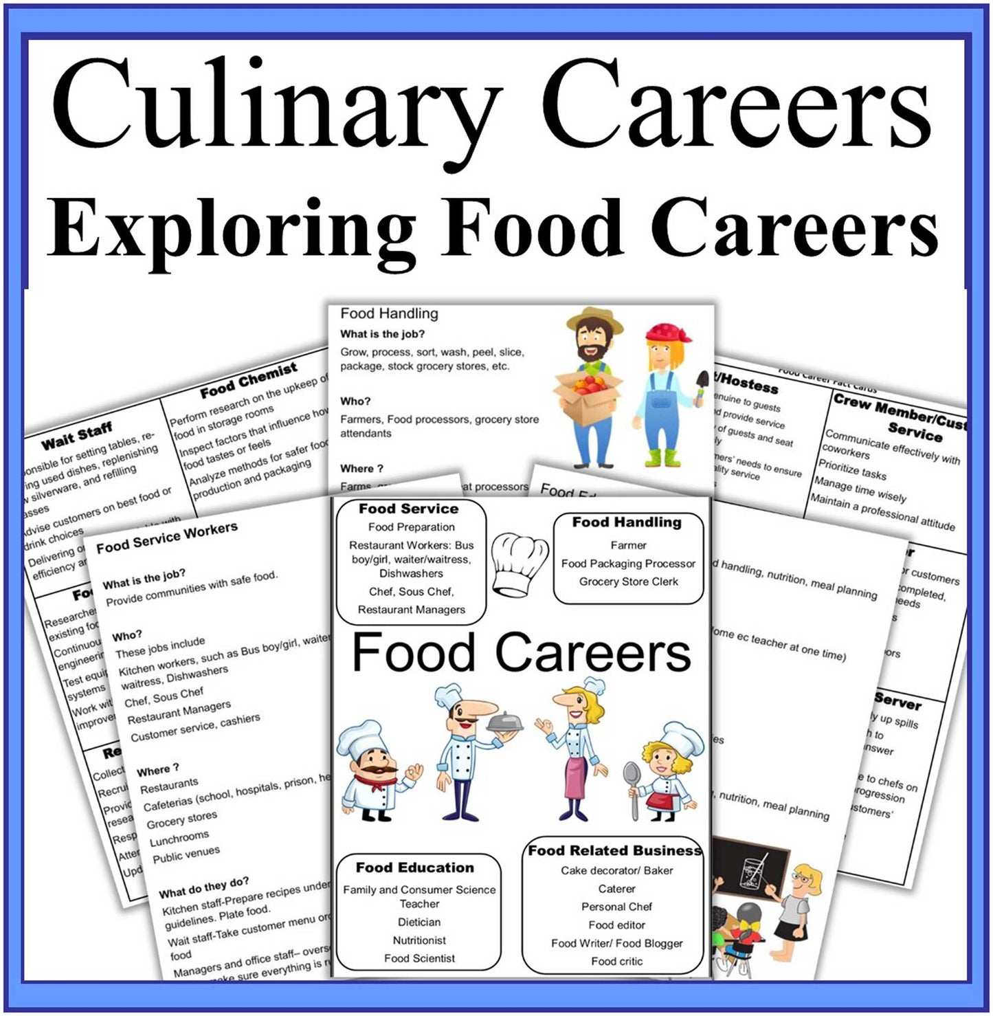 Culinary Careers- Exploring Food Careers-Culinary Poster & Overview of Jobs-Digital Download