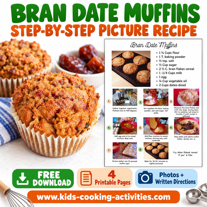 Bran Date Muffins Step-by-Step Picture Recipe free recipe card