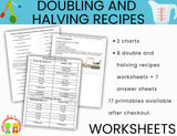 Doubling and Halving Recipes Worksheets-Digital Download