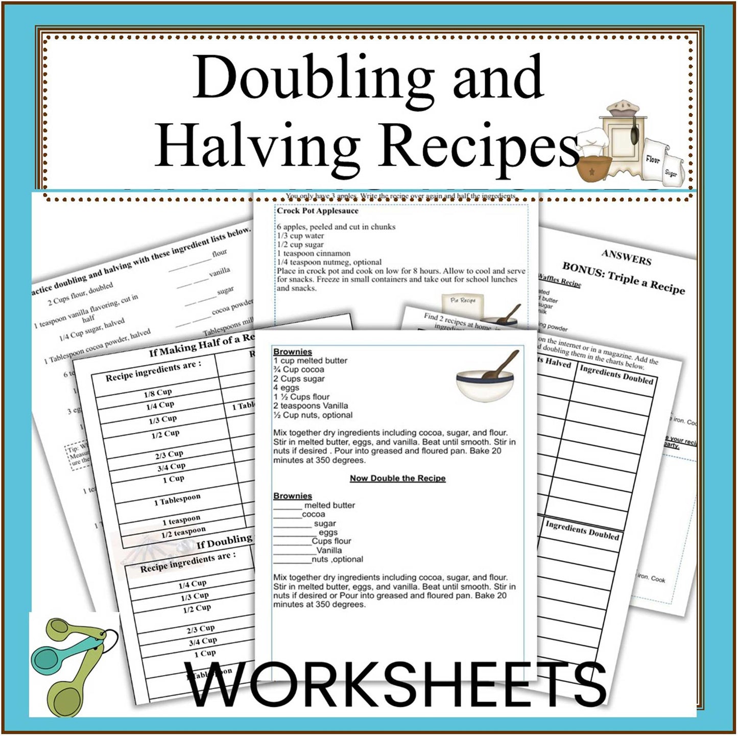 Doubling and Halving Recipes Worksheets-Digital Download