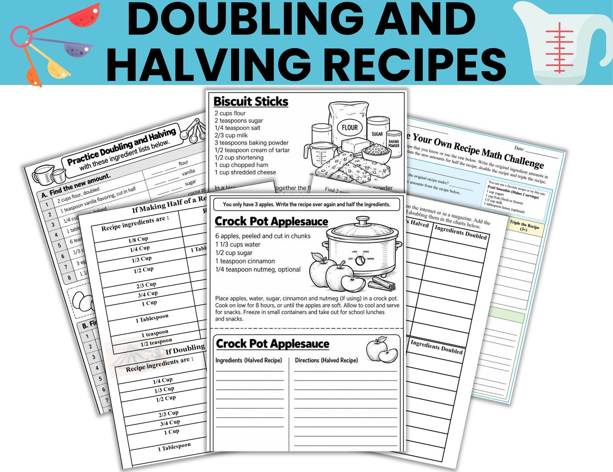 Doubling & Halving Recipes Worksheets | Cooking Math for Kids-Digital Download