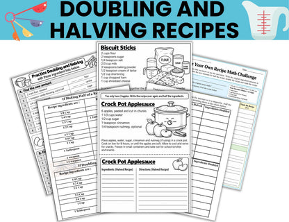 Doubling & Halving Recipes Worksheets | Cooking Math for Kids-Digital Download