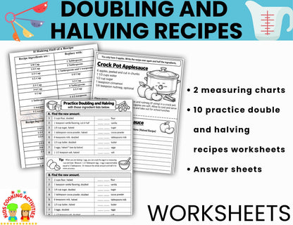 Printable doubling and halving recipe worksheets for students