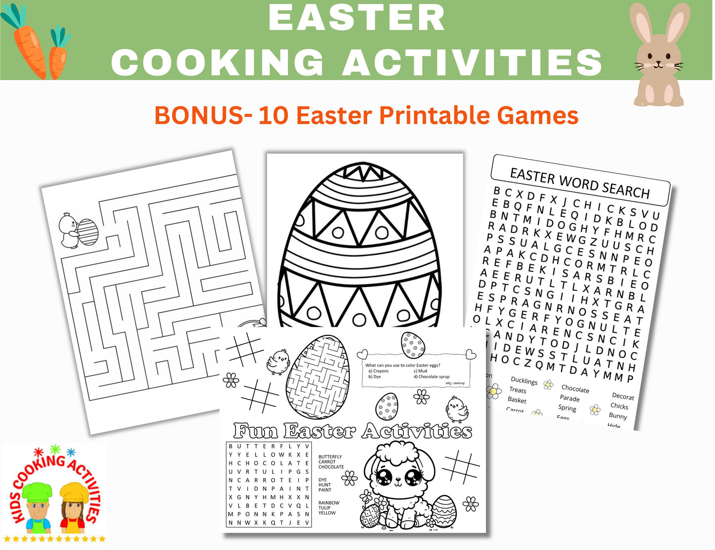 Easter Cooking Activities & Printable Games – 30 Recipes + 10 Fun Printables-Digital Download
