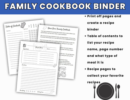 My Family Cookbook: The Blank Cookbook or Recipe Binder for collecting your family recipes- Recipe Journal to Write In 100 Recipes-Digital Download