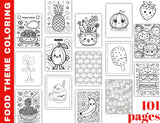 Food Theme Coloring Pages-101 Variety of Food Coloring Sheets-Digital Download