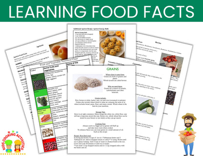 Learning about Food Facts- Info on Fruits, Vegetables, Grains, Dairy & Meat -Digital Download