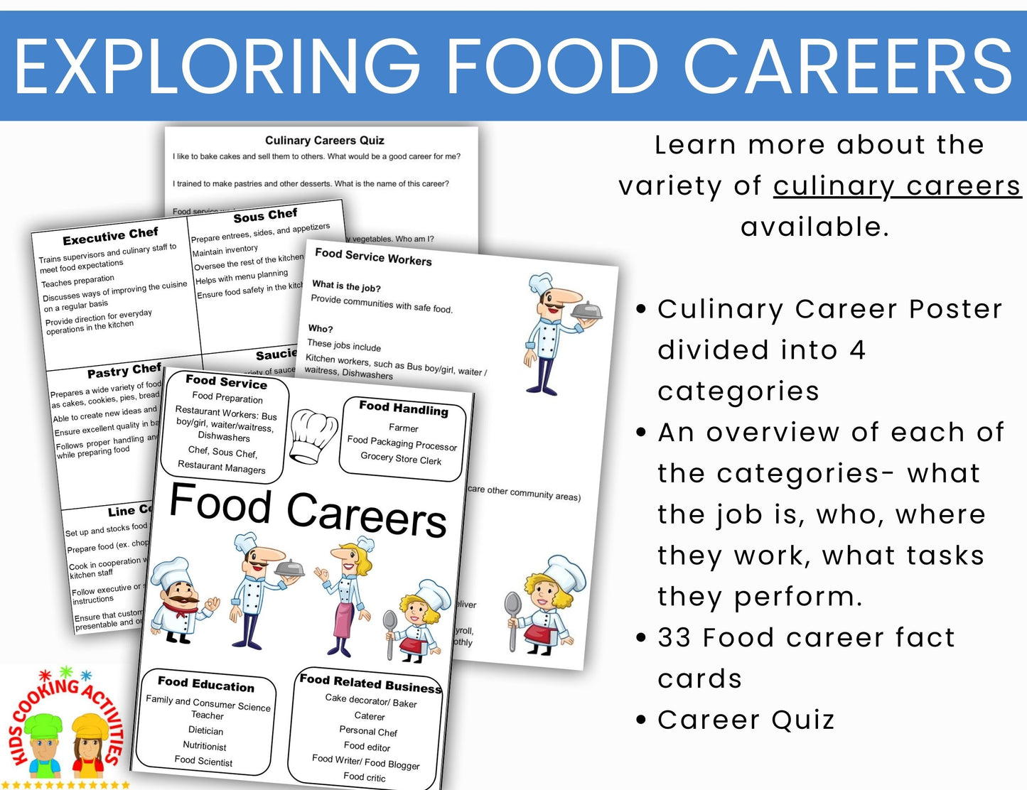 Culinary Careers- Exploring Food Careers-Culinary Poster & Overview of Jobs-Digital Download