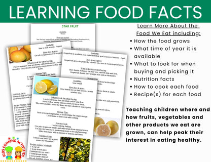 Learning about Food Facts- Info on Fruits, Vegetables, Grains, Dairy & Meat -Digital Download