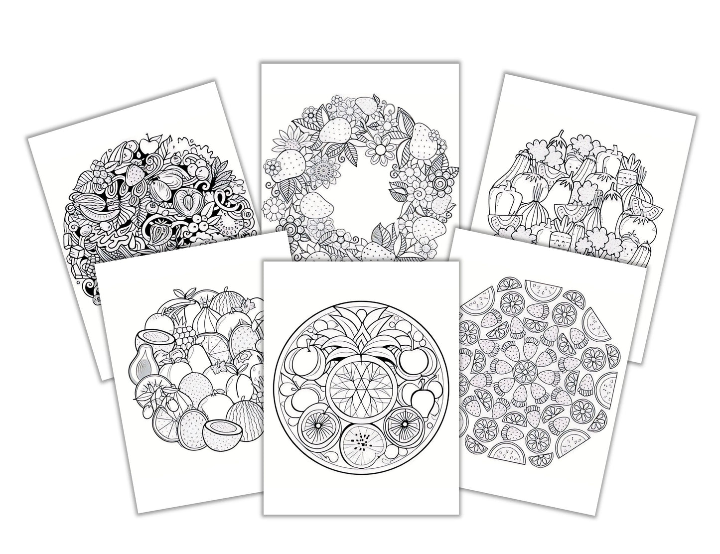 Food-Themed Mandala Detailed Coloring Pages-30 Coloring Food Mandalas- Digital Download