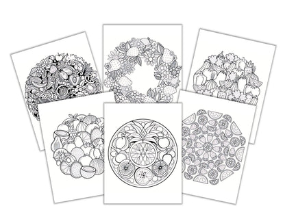 Food-Themed Mandala Detailed Coloring Pages-30 Coloring Food Mandalas- Digital Download