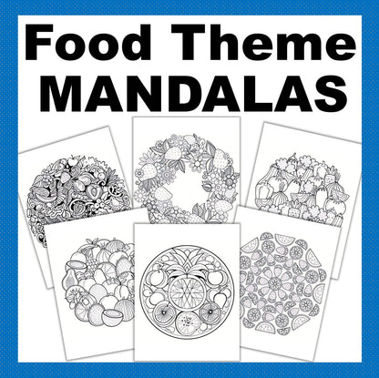 Food-Themed Mandala Detailed Coloring Pages-30 Coloring Food Mandalas- Digital Download