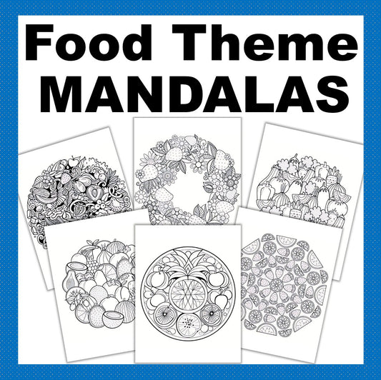 Food-Themed Mandala Detailed Coloring Pages-30 Coloring Food Mandalas- Digital Download