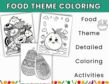 Food-Themed Detailed Coloring Pages – 54 Printable Sheets- Digital Download