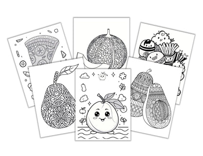 Food-Themed Detailed Coloring Pages – 54 Printable Sheets- Digital Download