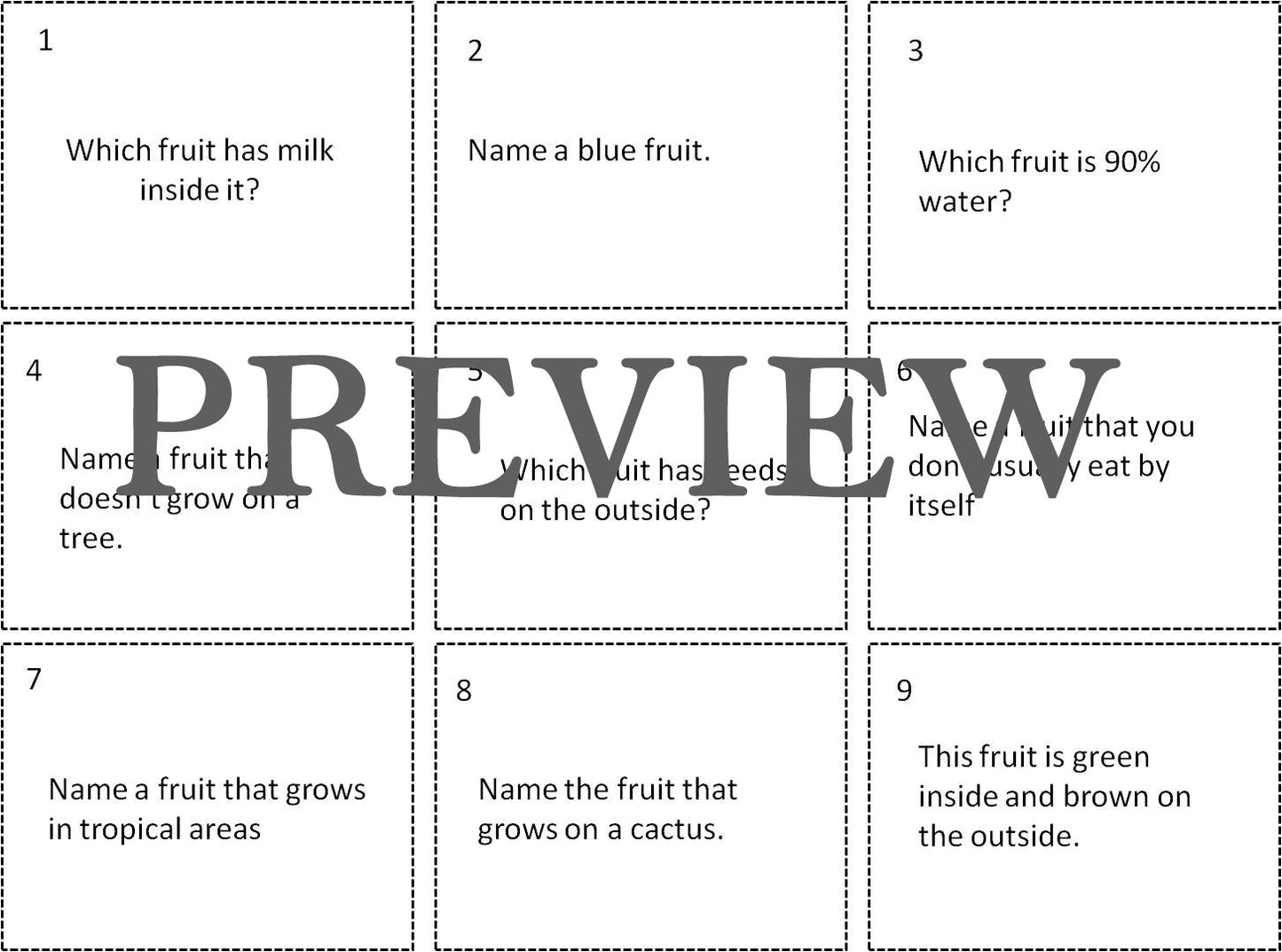 Food Trivia Worksheets and Matching Card Game-Digital Download