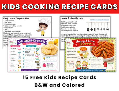 15 FREE Kids Cooking Recipe Cards-Digital Download