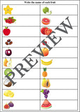 Fruit Group Worksheets-Digital Download