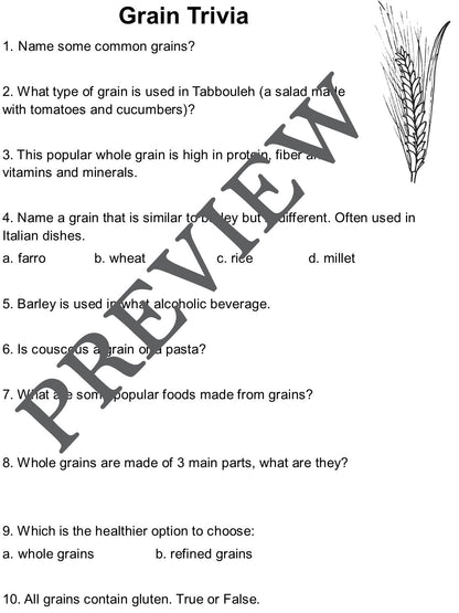 Food Trivia Worksheets and Matching Card Game-Digital Download