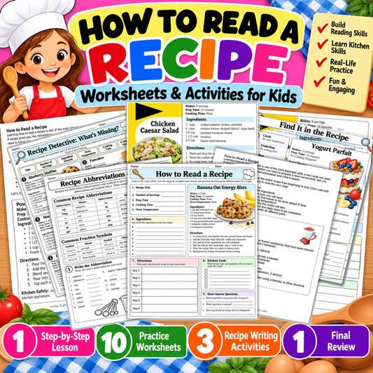 How to Read a Recipe worksheets and activities for kids