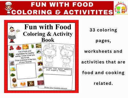 Fun with Food Coloring & Activity Book – Cooking-Themed Printables for Kids (Digital Download)
