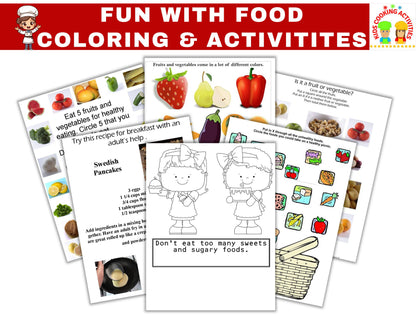 Fun with Food Coloring & Activity Book – Cooking-Themed Printables for Kids (Digital Download)
