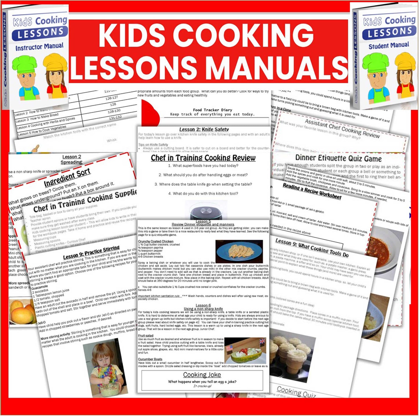 Cooking Teacher Curriculum Set to Use for Adults -Lesson Manuals, Cooking Posters, Cooking Worksheets-Digital Download