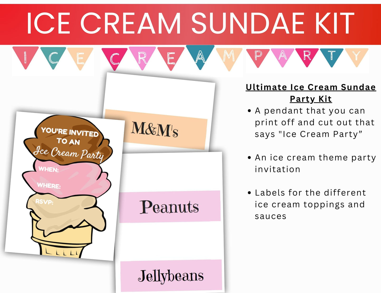 The Ultimate Ice Cream Sundae Party Kit-Printable Kids Cooking Party Invitation and Ice Cream Party Kit-Digital Download