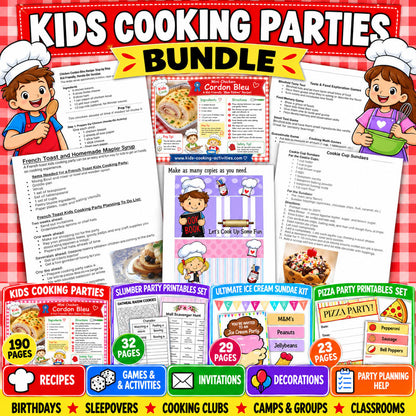 Kids Cooking Parties Bundle with 274 pages of cooking party plans recipes games and printables