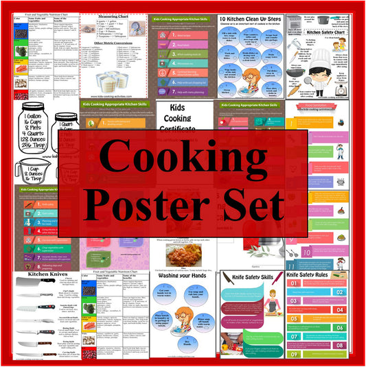 Kids Cooking Poster Set -  20 Cooking with Kids Educational Posters -Digital Download