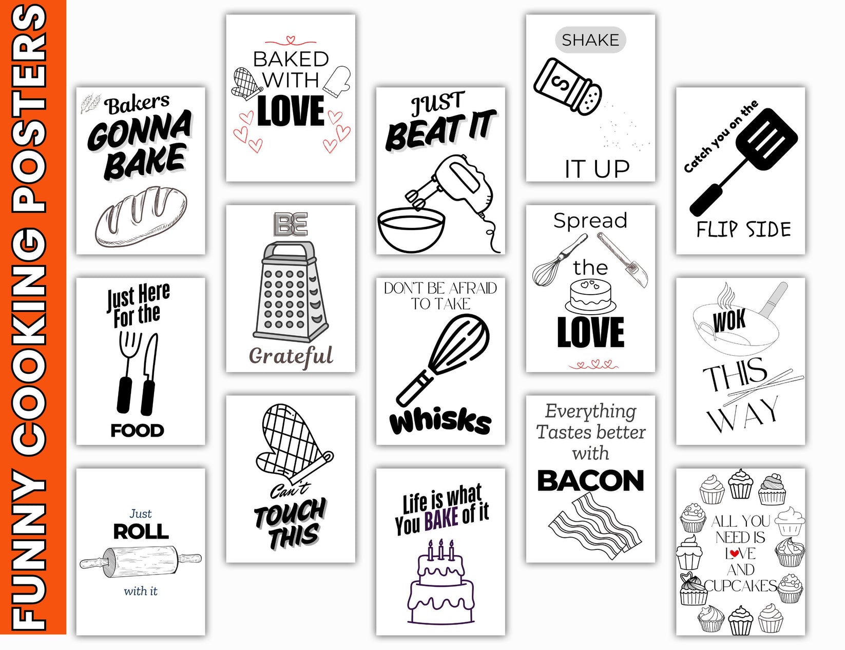 Fun Kitchen Rosters Kitchen Fun Posters - Play on Word Kitchen Theme Posters--Digital Down ...
