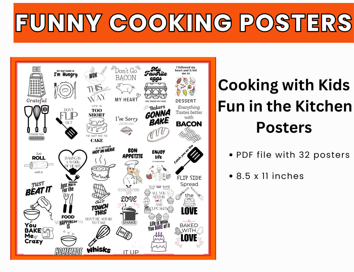 Fun Kitchen Posters Kitchen Fun Posters - Play on Word Kitchen Theme Posters--Digital Down ...