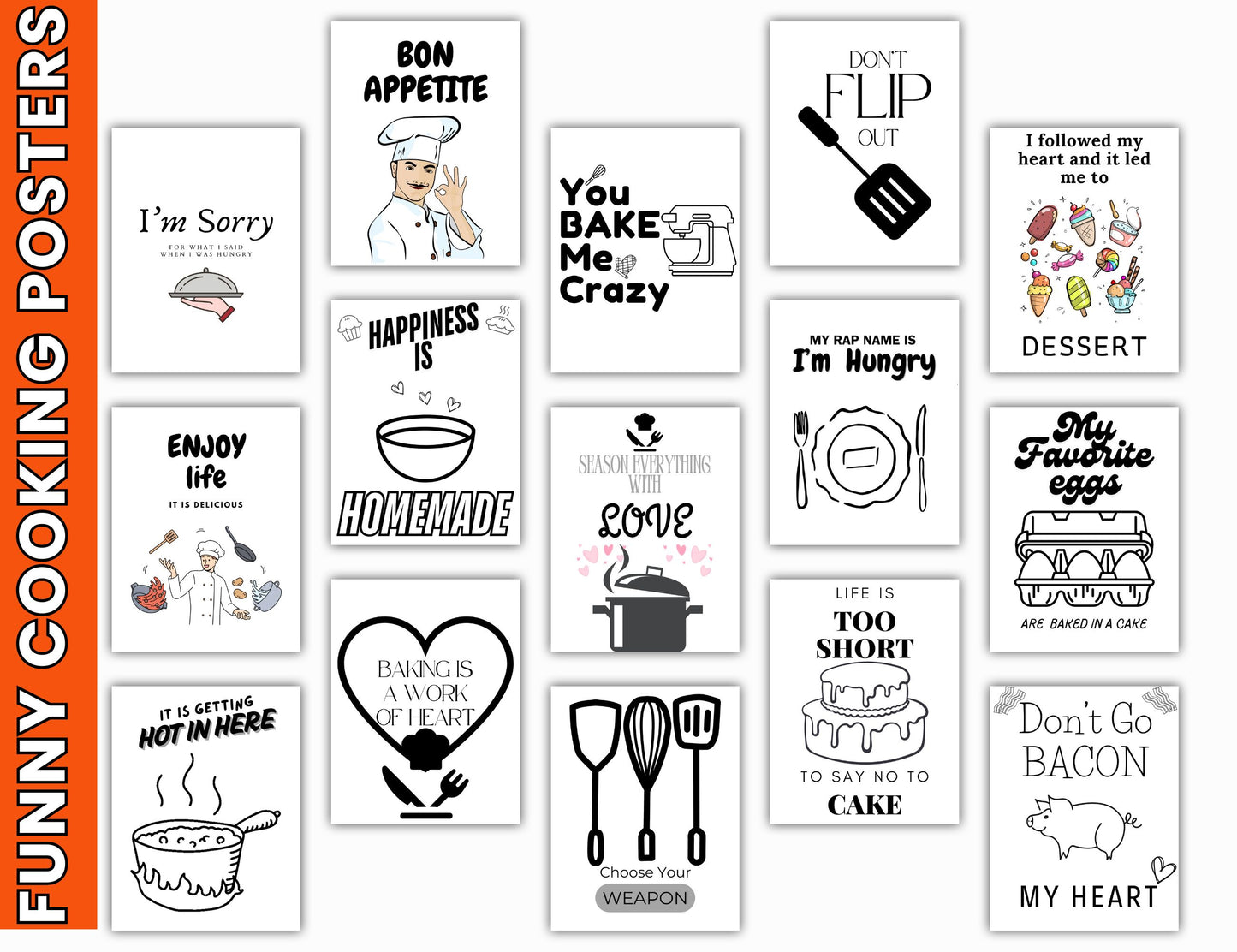 Kitchen Fun Posters - Play on Word Kitchen Theme Posters--Digital Download