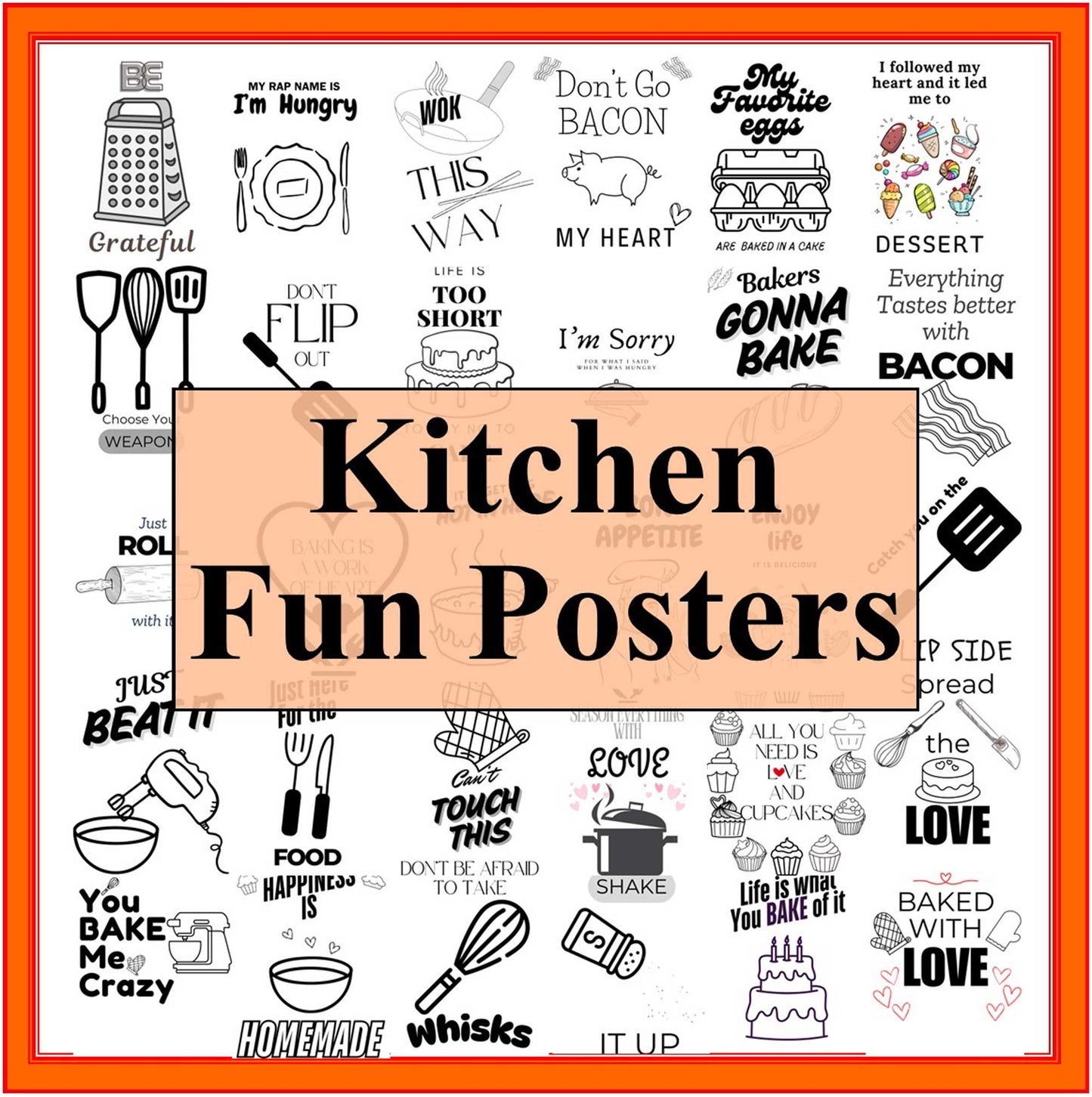 Kitchen Fun Posters - Play on Word Kitchen Theme Posters--Digital Download