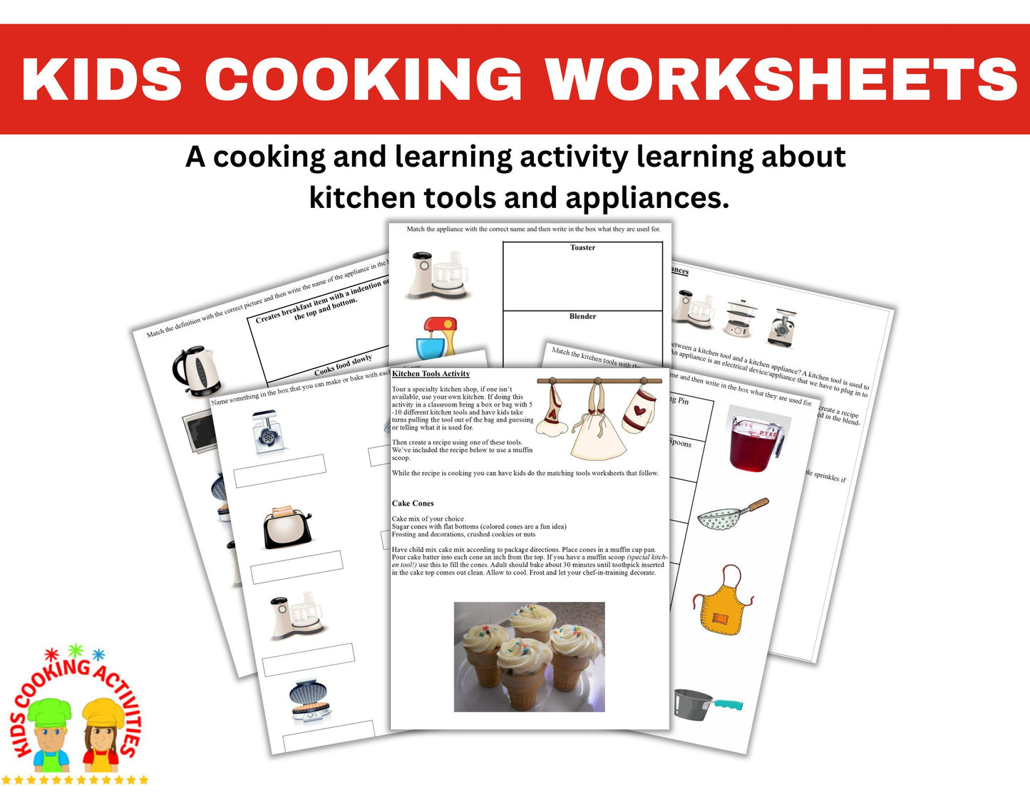 Learning about Kitchen Tools and Appliances- Cooking Utensils Worksheets-Digital Download