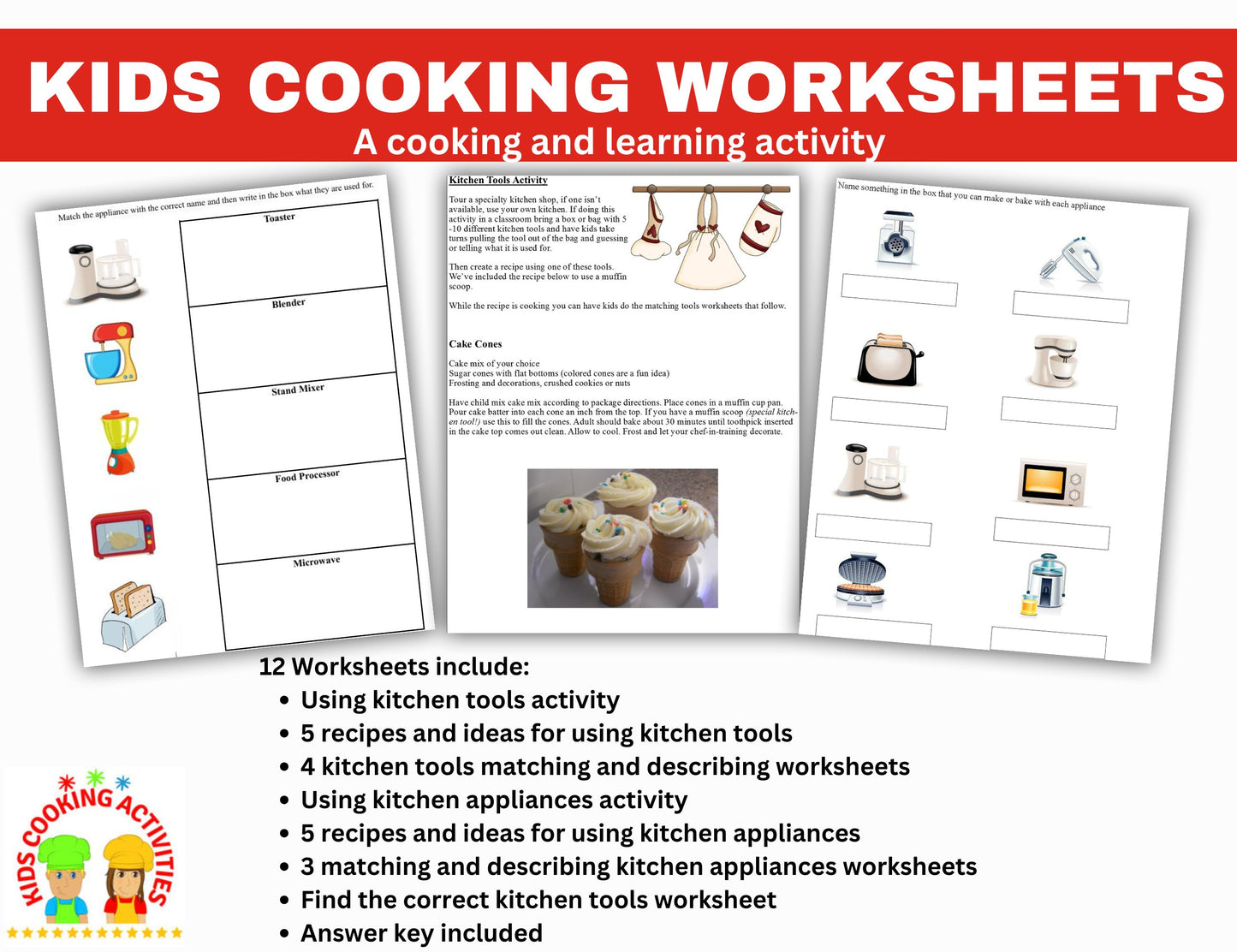 Learning about Kitchen Tools and Appliances- Cooking Utensils Worksheets-Digital Download