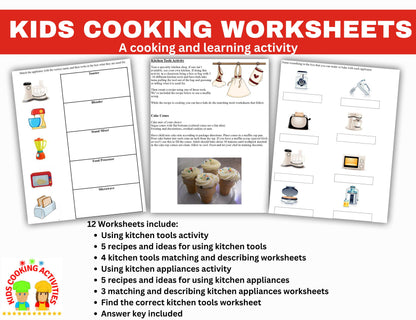 Learning about Kitchen Tools and Appliances- Cooking Utensils Worksheets-Digital Download