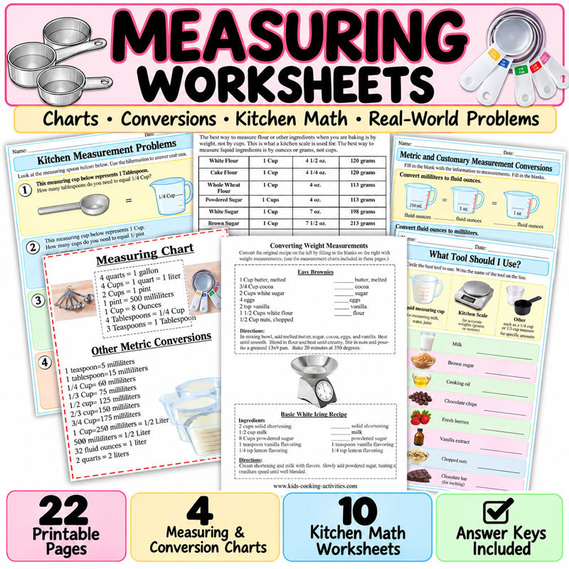 Kitchen measurement worksheets with answer keys
