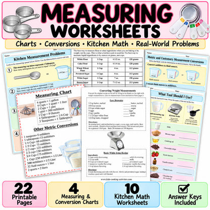 Kitchen measurement worksheets with answer keys
