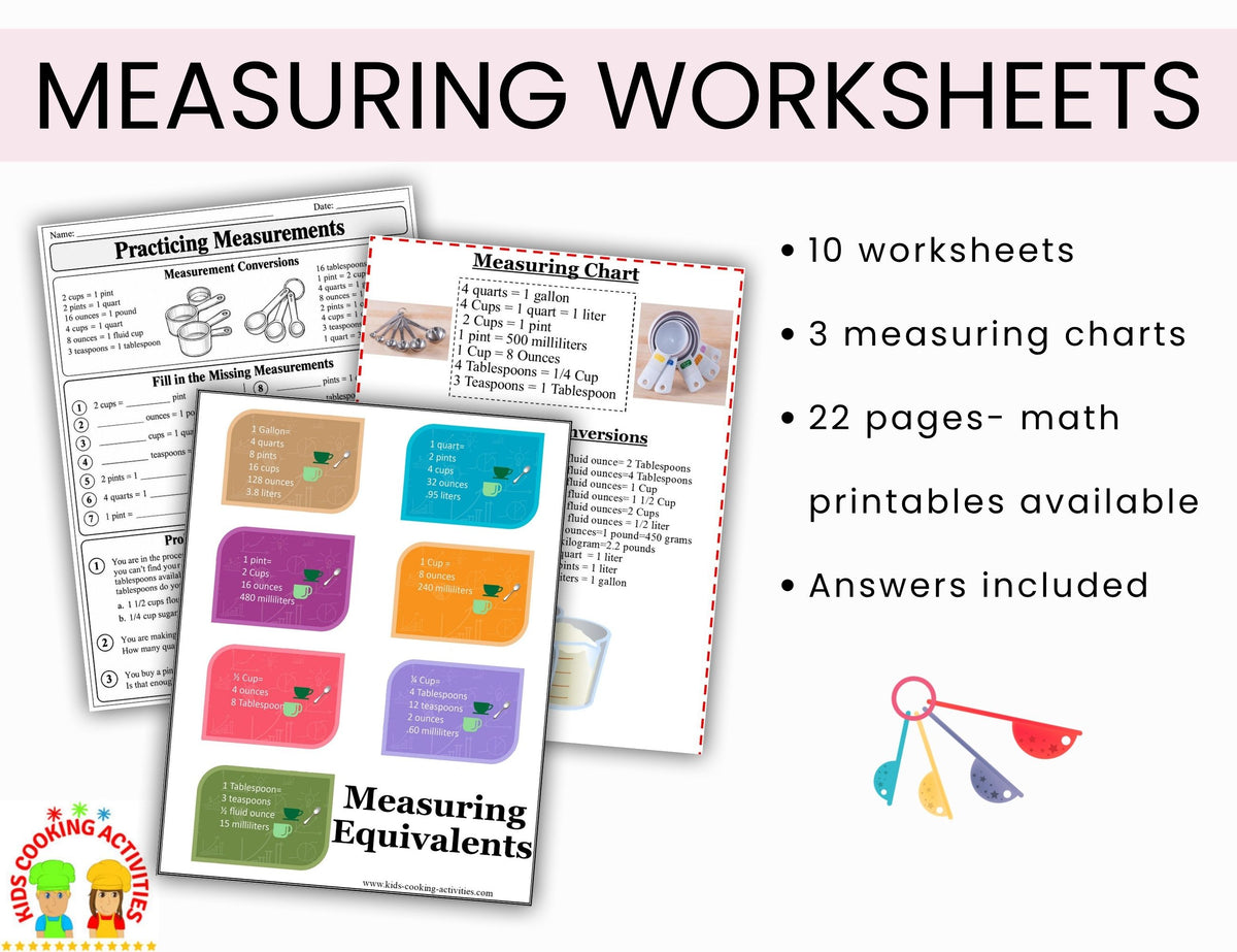 Printable measuring tools and kitchen conversion activities for students