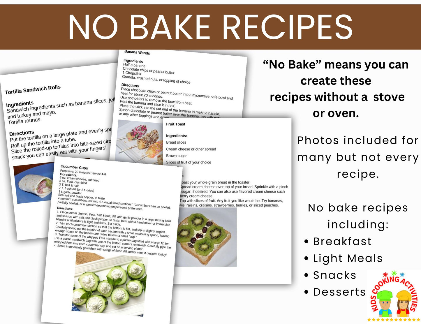 No Bake Cookbook For Kids- 60 No Bake Recipes- Digital Download