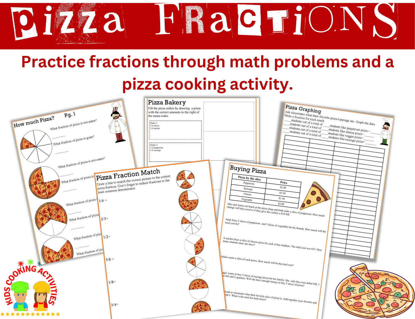 Pizza Fractions Math and Cooking Activity-Digital Download