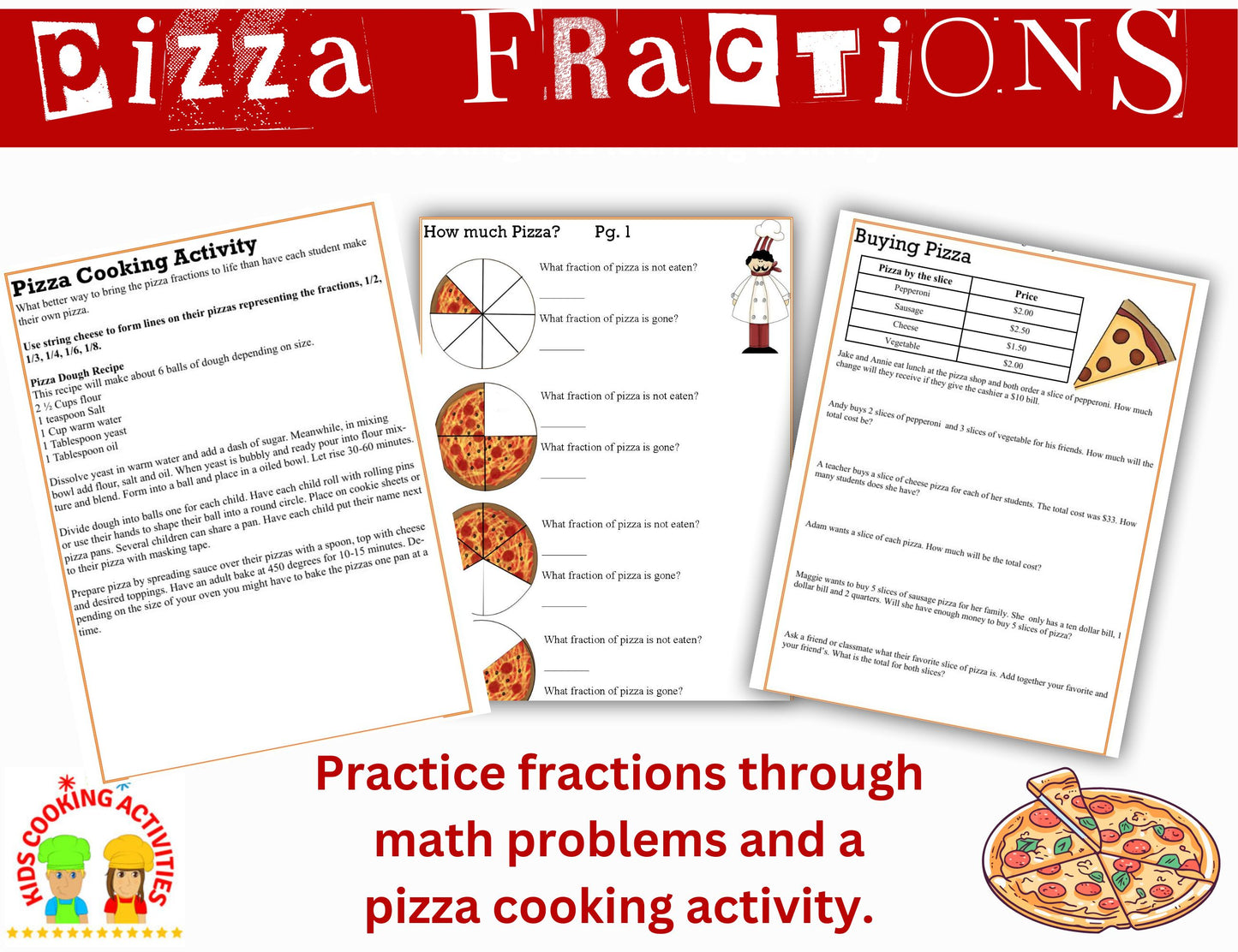 Pizza Fractions Math and Cooking Activity-Digital Download