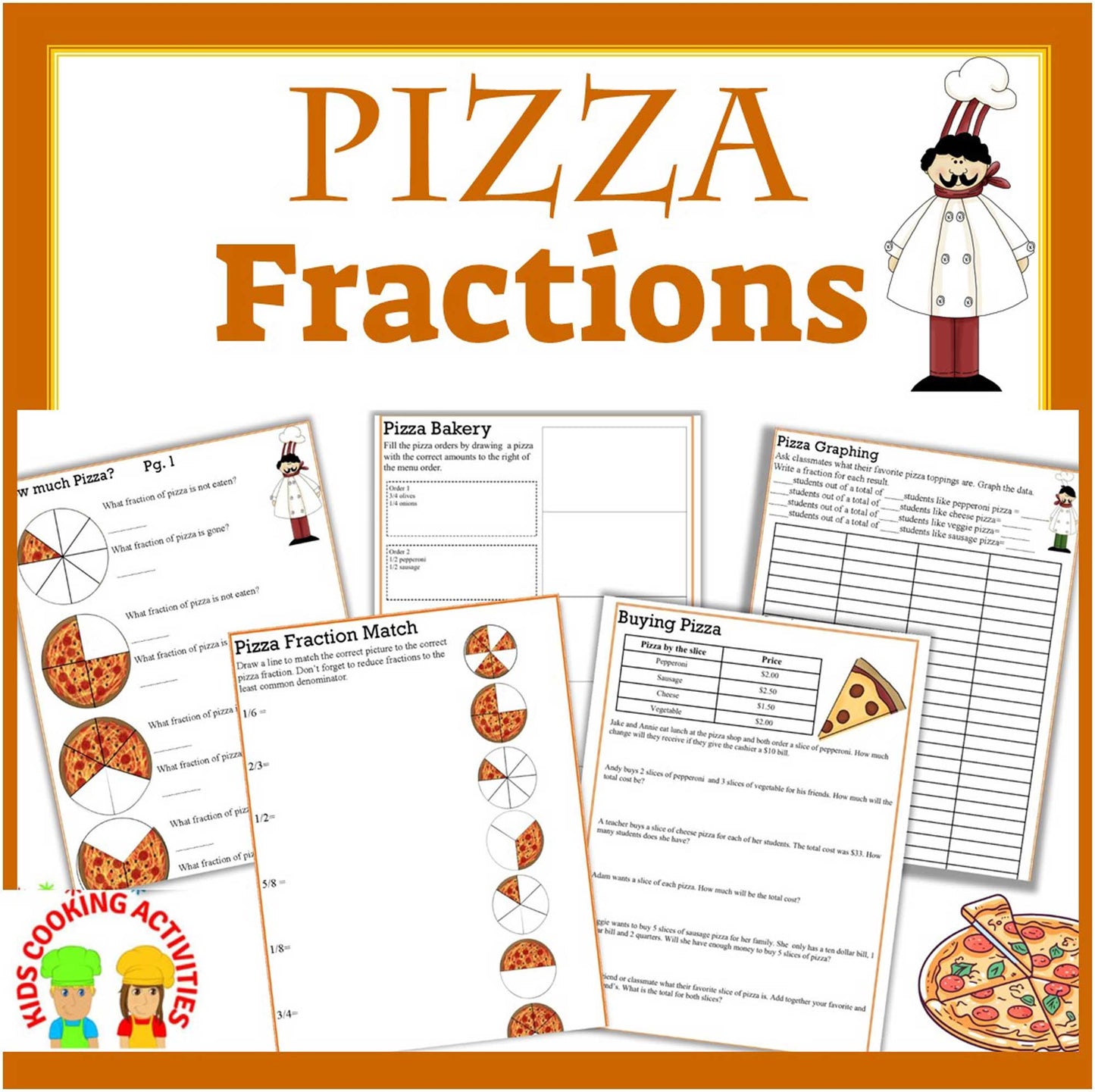 Pizza Fractions Math and Cooking Activity-Digital Download