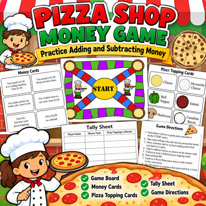 Pizza Shop Money Math Game – Adding & Subtracting Money Practice-Digital Download