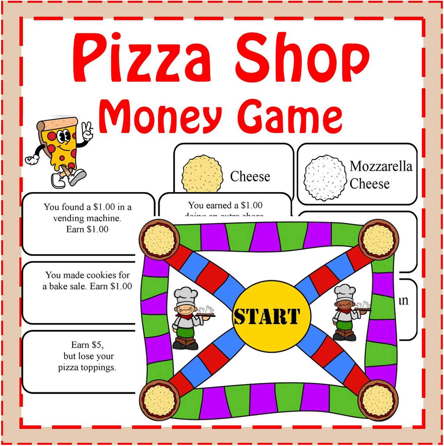 Pizza Shop Money Game-Printable Board Game Adding and Subtracting Money Practice-Digital Download