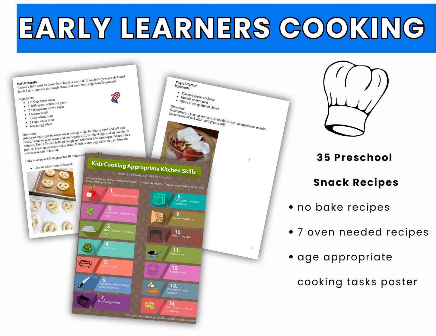 Preschool - Grade 1 Class Cooking Recipes and Ideas-Early Learning Cooking Activities-Digital Download