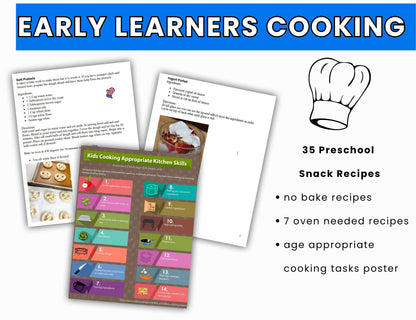 Preschool - Grade 1 Class Cooking Recipes and Ideas-Early Learning Cooking Activities-Digital Download